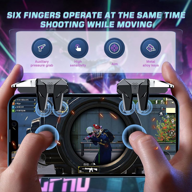 EasEasy PUBG Game Controller Trigger, Mobile Phone Controller Compatible for PUBG/Rules of Survival/Knives Out, 6 Fingers Trigger with Sensitive Aim and Shoot Smartphone Gamepad for iPhone & Android - Image 2
